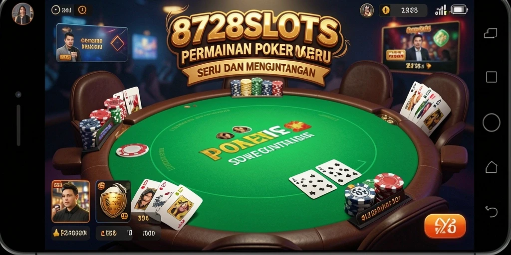 Tampilan gameplay Poker yang menarik dan interaktif di 8728SLOTS.