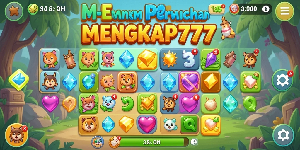 Screenshot gameplay LENGKAP777 menampilkan aksi Match-3 yang seru.
