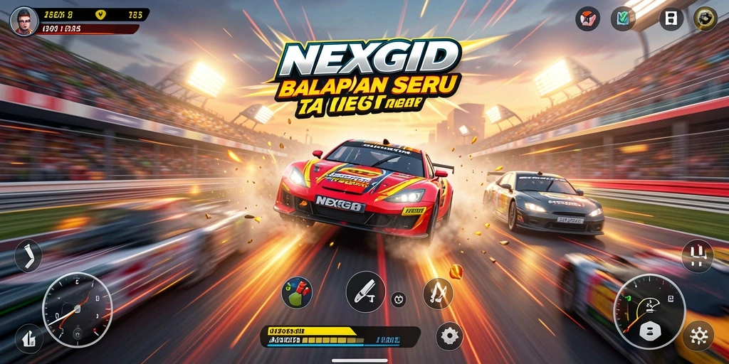 Screenshot menampilkan balapan mendebarkan di trek kota dengan grafis realistis.