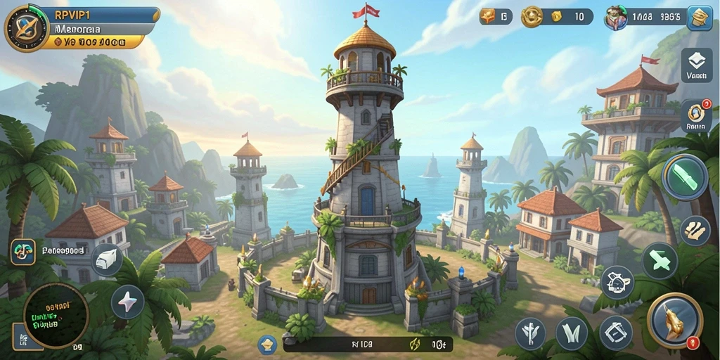 Screenshot RPVIP1 menampilkan serangan strategi menara Tower Defense.